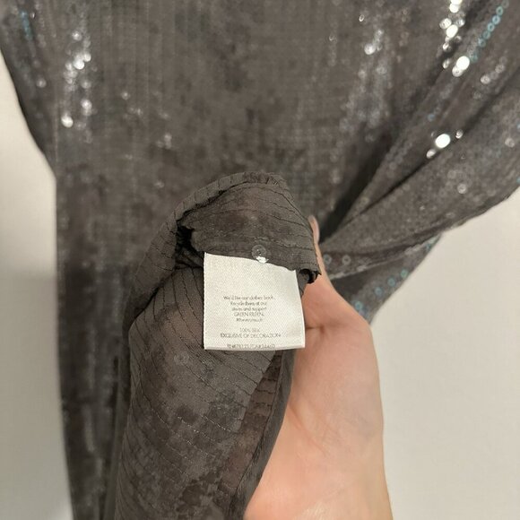 Eileen Fisher Women's Rye Clear Sequins Shimmer Short Sleeve Top XS Gray Silver - Picture 6 of 7